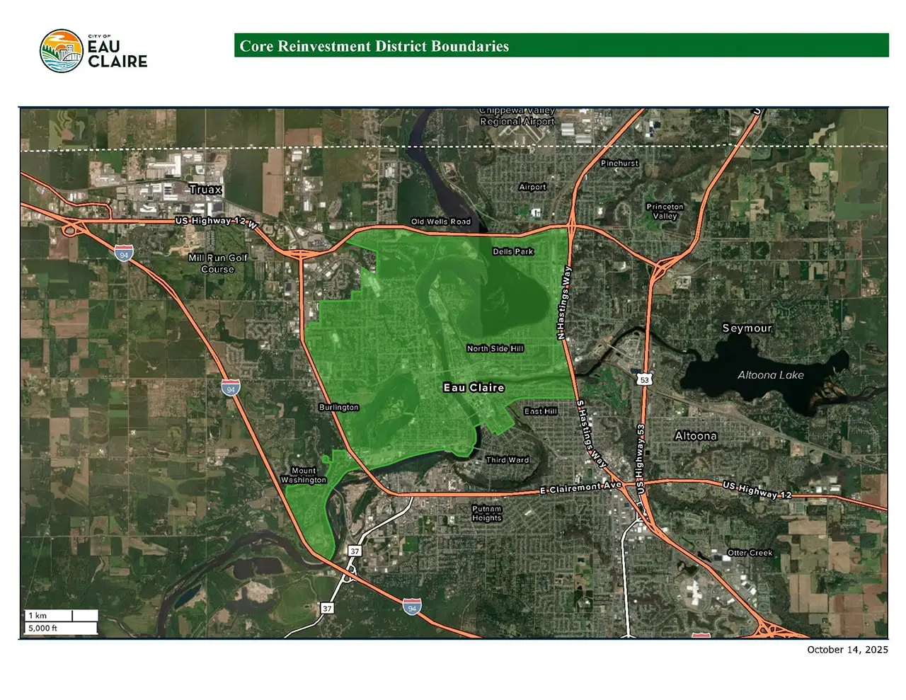 Eau Claire Core Reinvestment District Boundaries Map