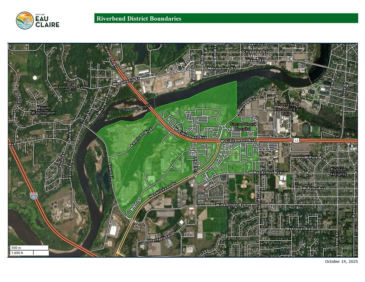 Eau Claire Riverbend District Boundaries Map
